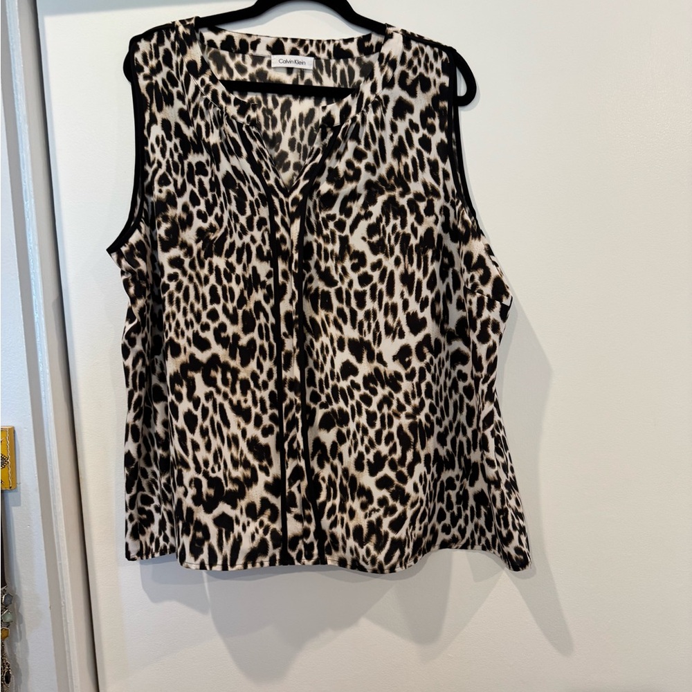 Calvin Klein Black and Cream Leopard Print Blouse